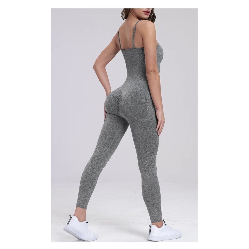 Coodo Womens Seamless Full‎ Length Athletic Jumpsuit Grey Unitard Medium
